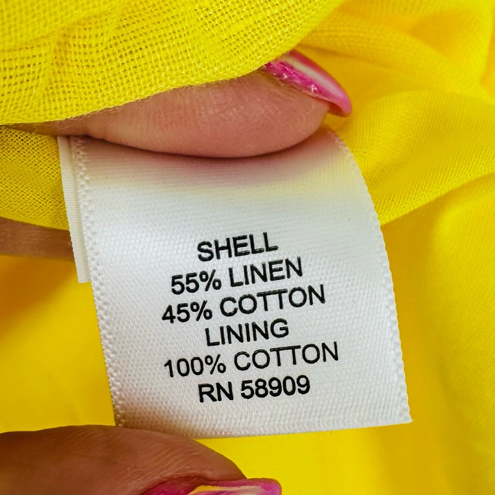 Chelsea & Violet Buttercup Yellow Linen Blend Tiered Puff Sleeve Mini Dress M - Picture 6 of 6